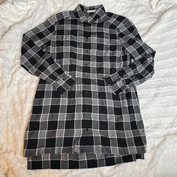 ALICE‎ + OLIVIA Black Grey Longsleeve Plaid Tunic Top Button Up Small 6 - Picture 1 of 6